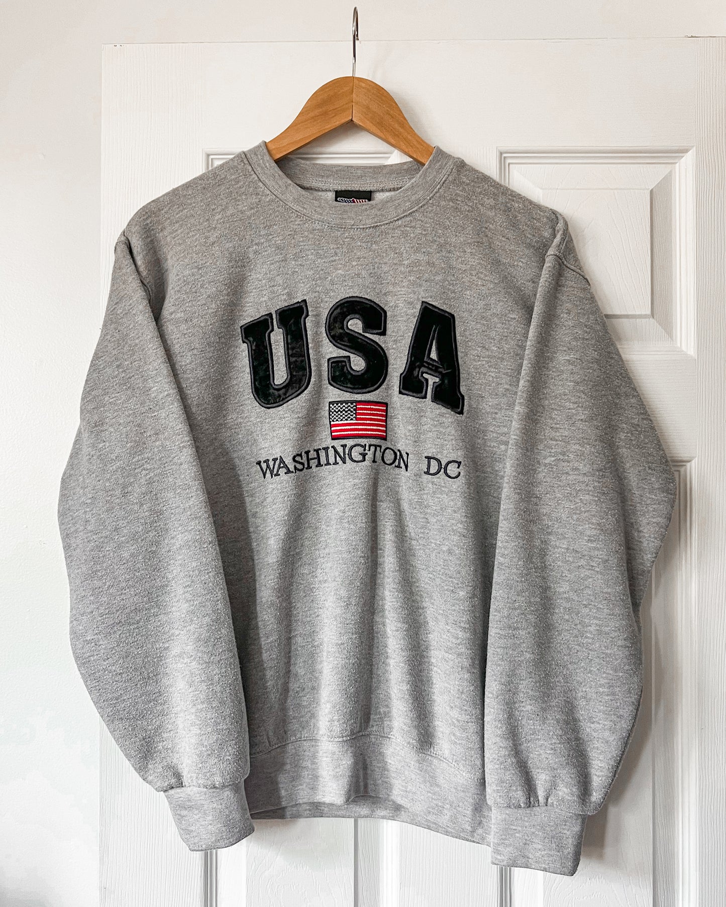 USA Grey Embroidered Crewneck Sweater