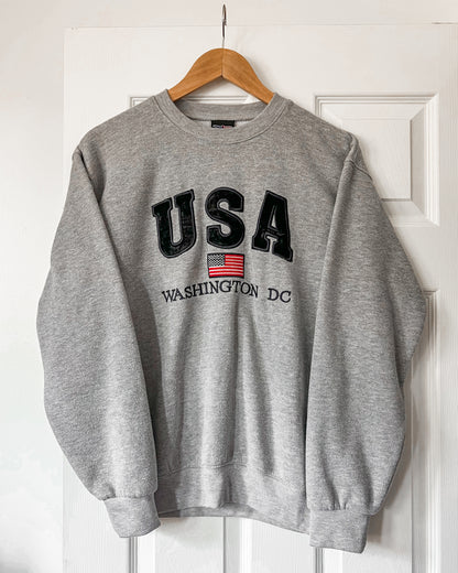 USA Grey Embroidered Crewneck Sweater