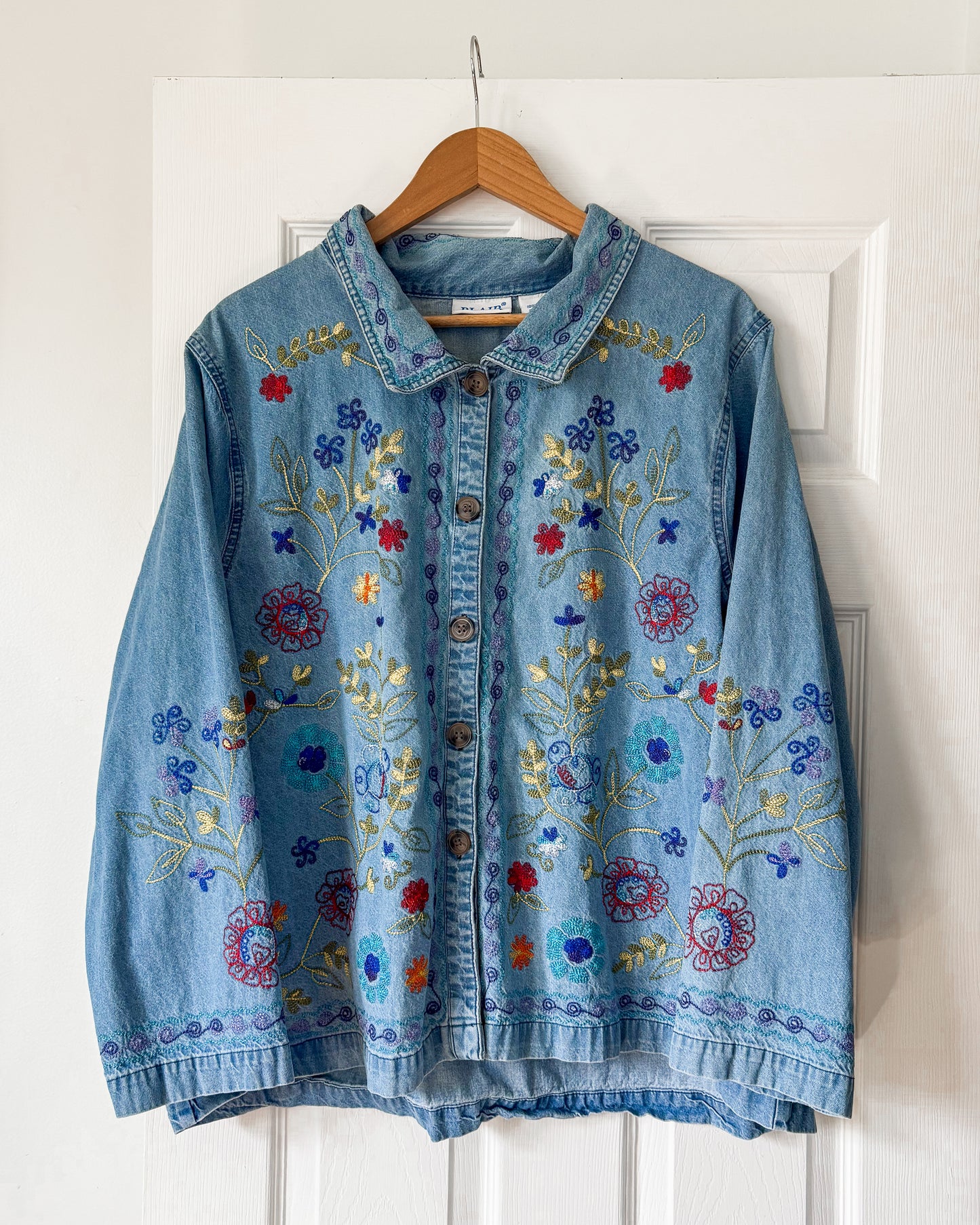 Denim Floral Stitched Jacket