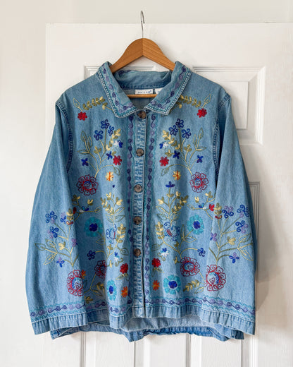Denim Floral Stitched Jacket