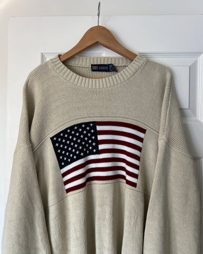 American Flag Off White Knitted Sweater