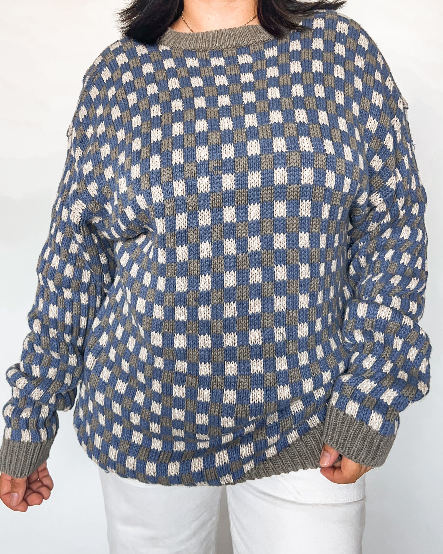 Linen Checkered Knitted Sweater