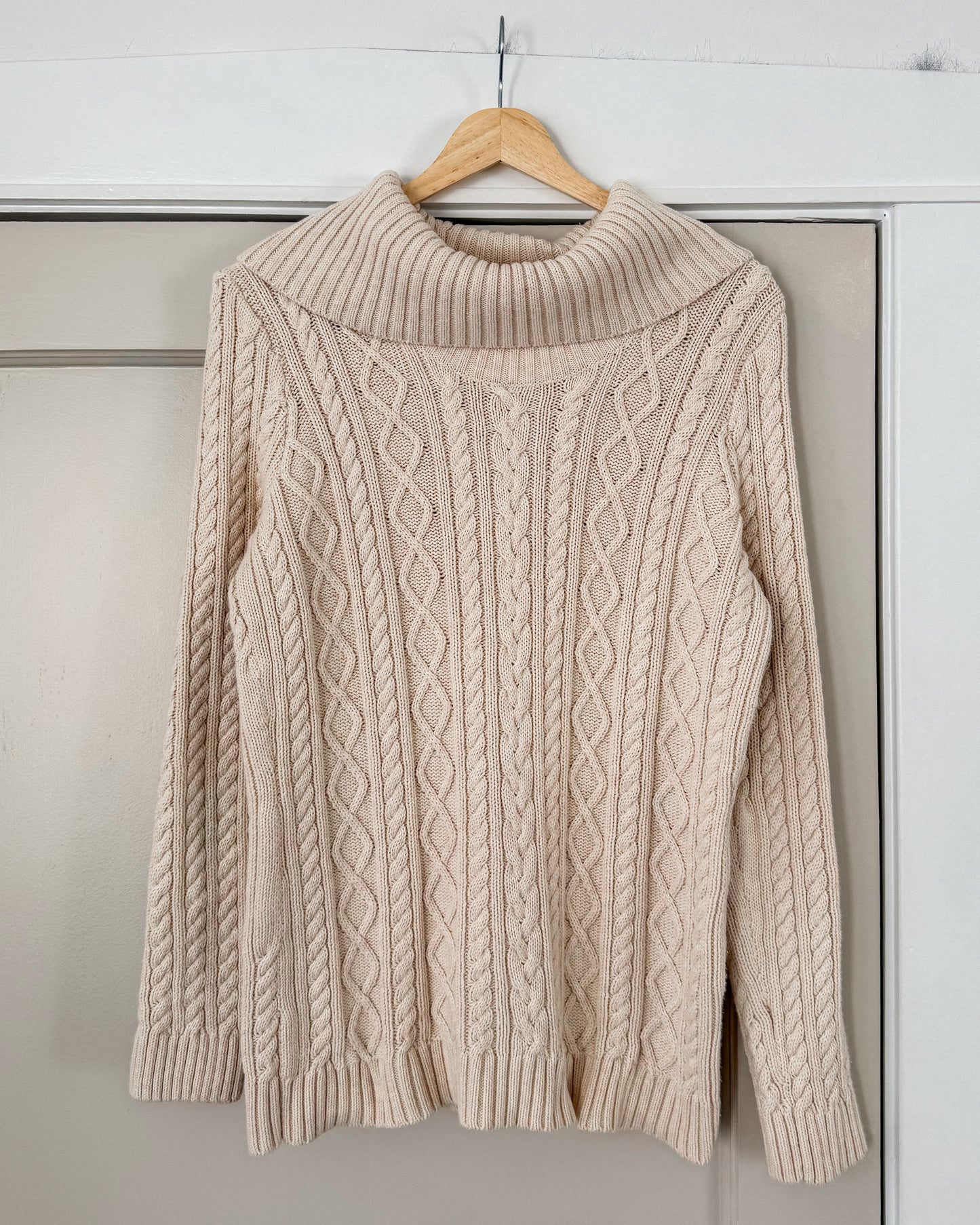 Cotton Cable Knit Turtle Neck Sweater