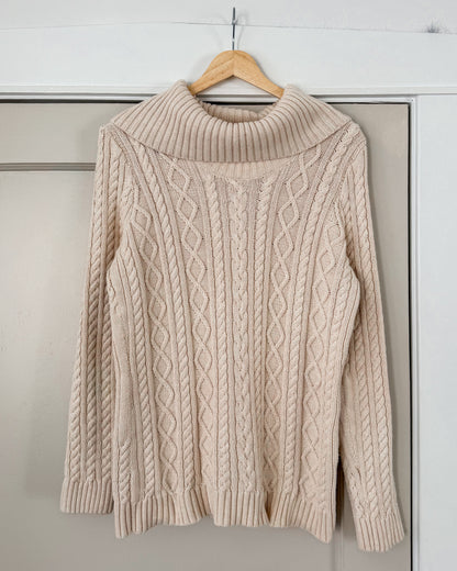 Cotton Cable Knit Turtle Neck Sweater