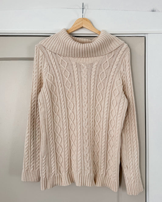 Cotton Cable Knit Turtle Neck Sweater