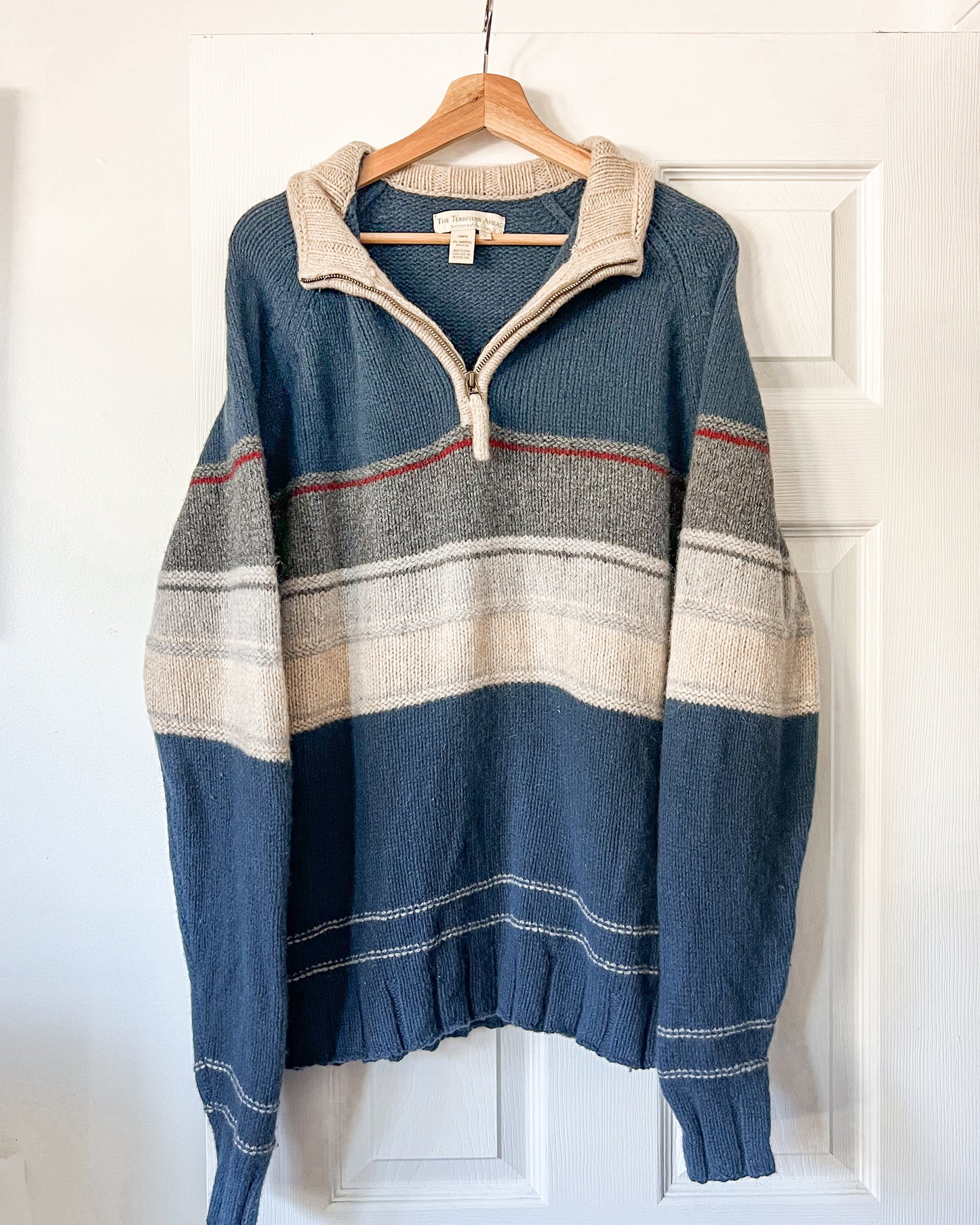 Wool Striped Quarter Zip Sweater