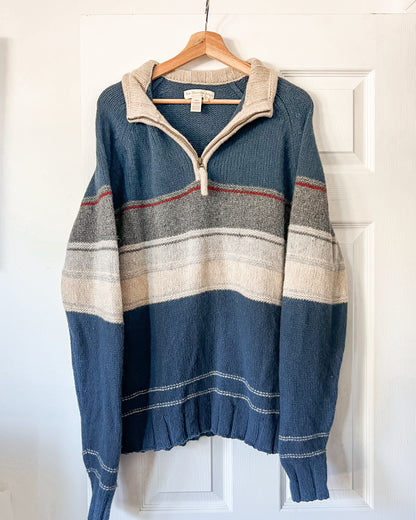 Wool Striped Quarter Zip Sweater