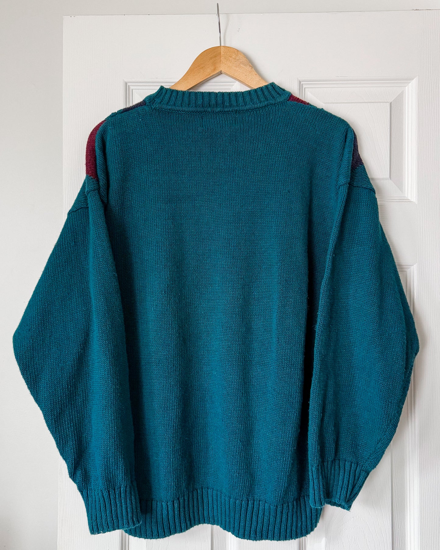Vintage Teal Diamond Knitted Sweater