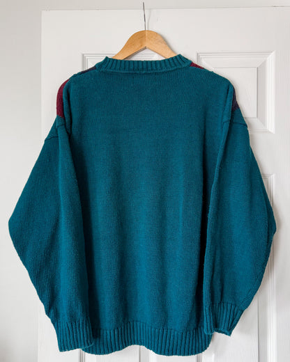 Vintage Teal Diamond Knitted Sweater