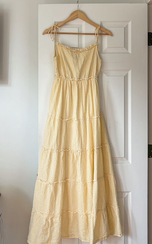 Yellow Pattern Tiered Maxi Dress