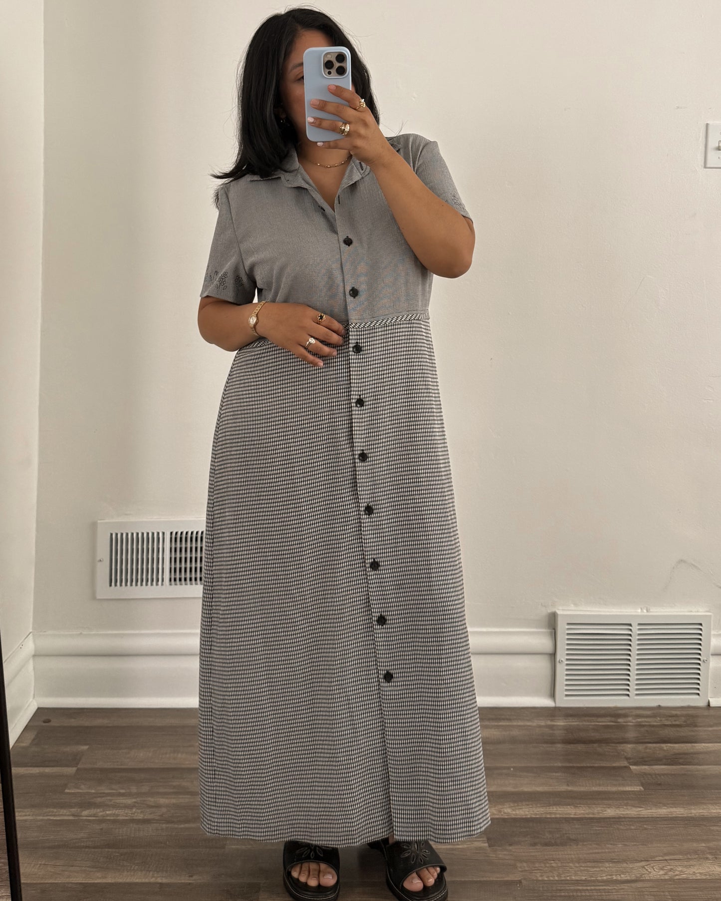 Vintage Black Button Maxi Dress