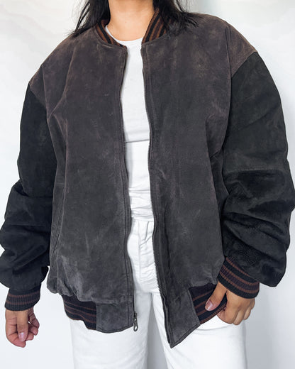 Leather Suede Varsity Bomber Jacket