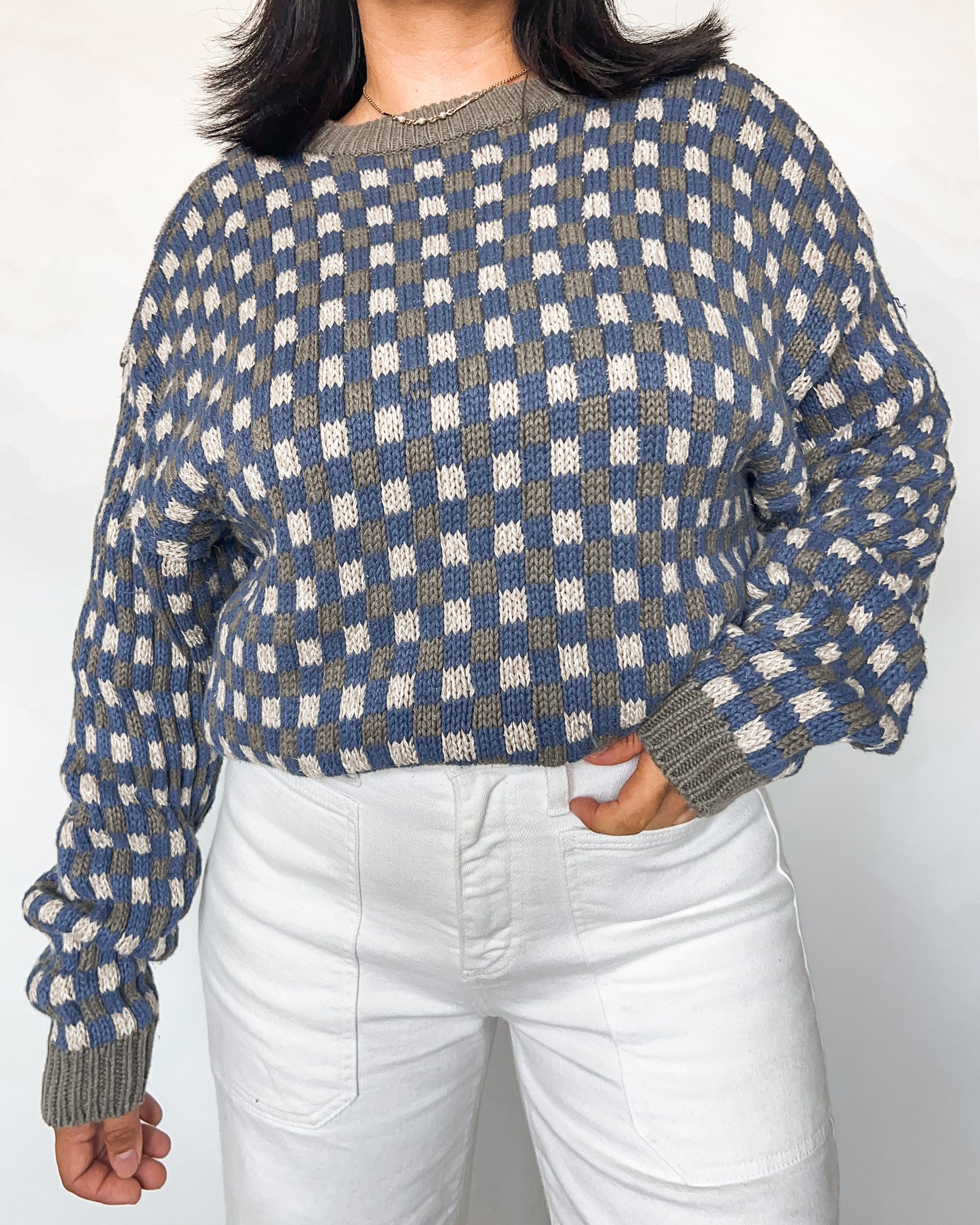 Linen Checkered Knitted Sweater