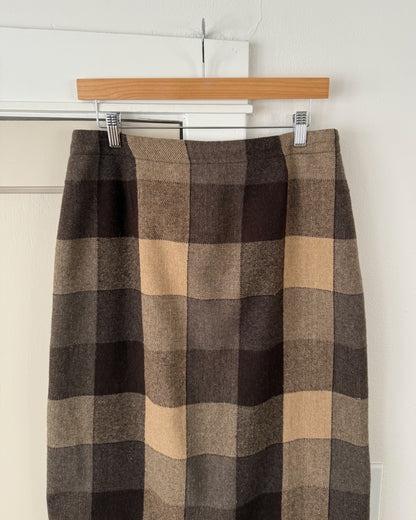 Brown Plaid Scarf Maxi Skirt