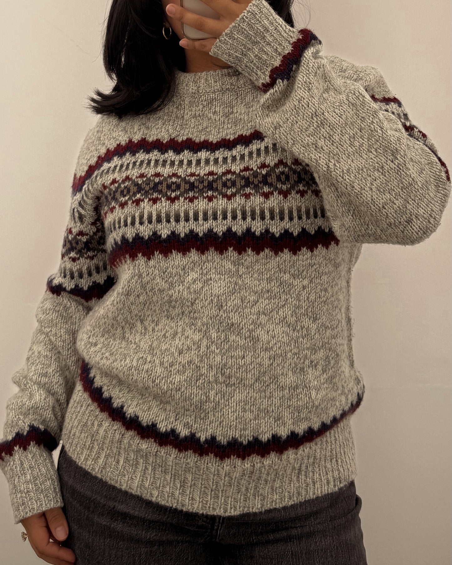 Multi Patterned Gray Knitted Sweater