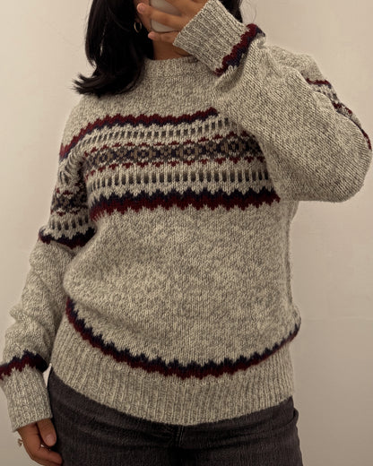 Multi Patterned Gray Knitted Sweater