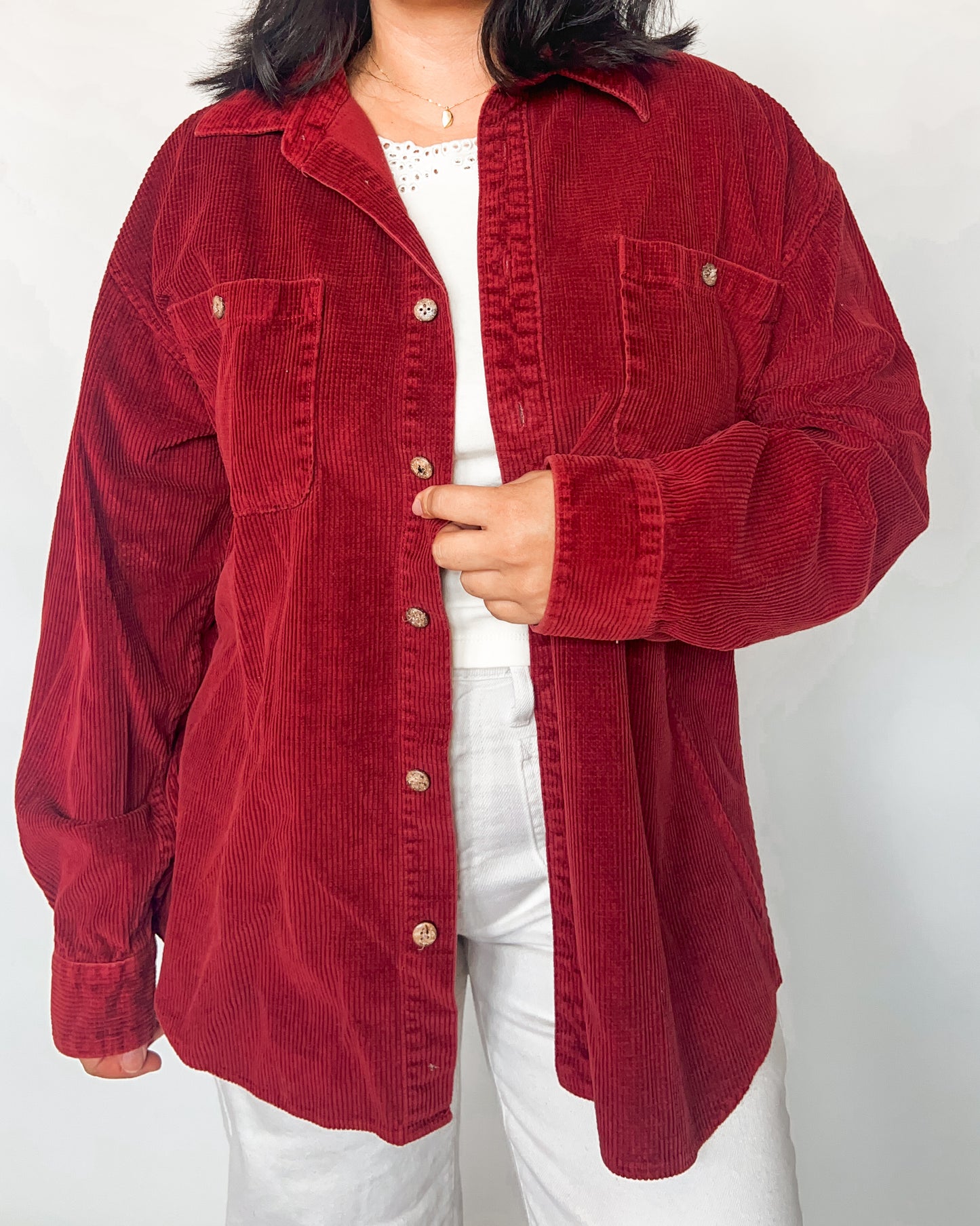 Red Corduroy Button Up Shirt
