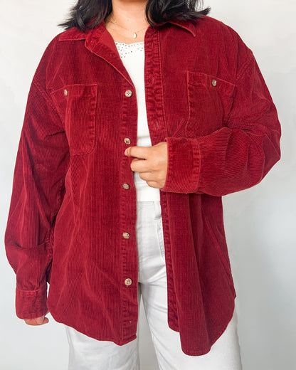 Red Corduroy Button Up Shirt