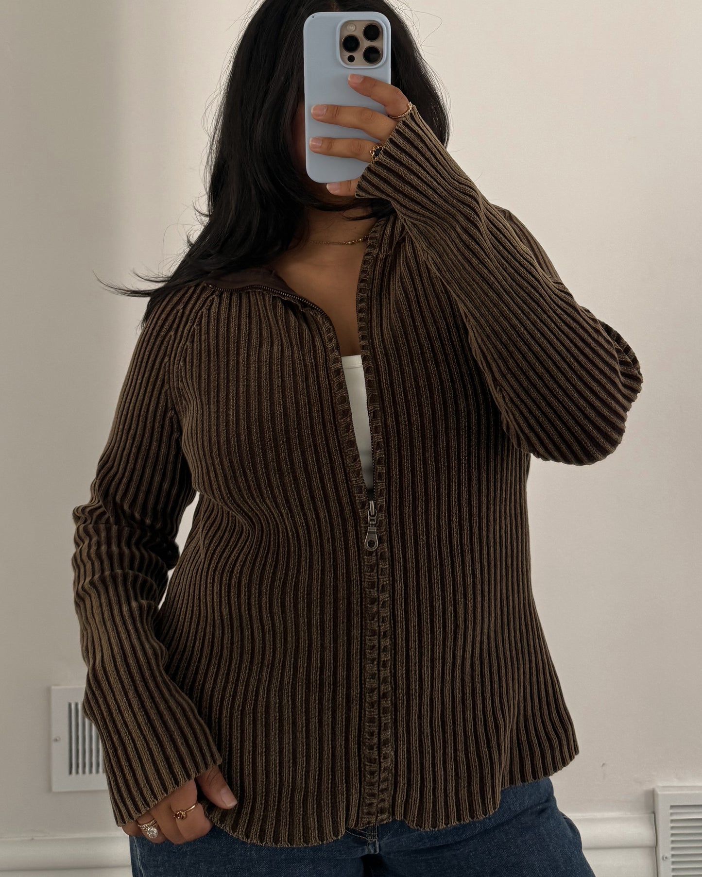 Y2K 2006 Brown Zip Up Sweater