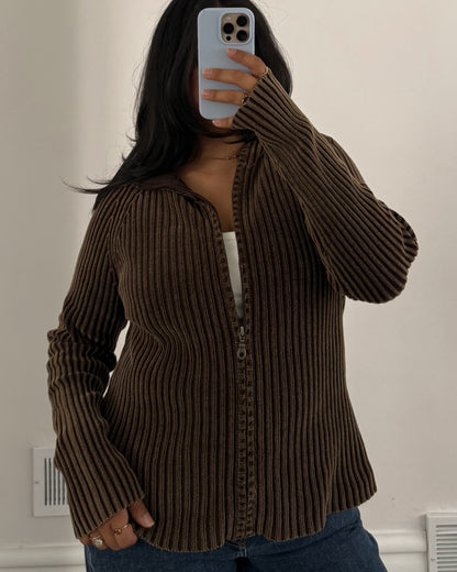 Y2K 2006 Brown Zip Up Sweater