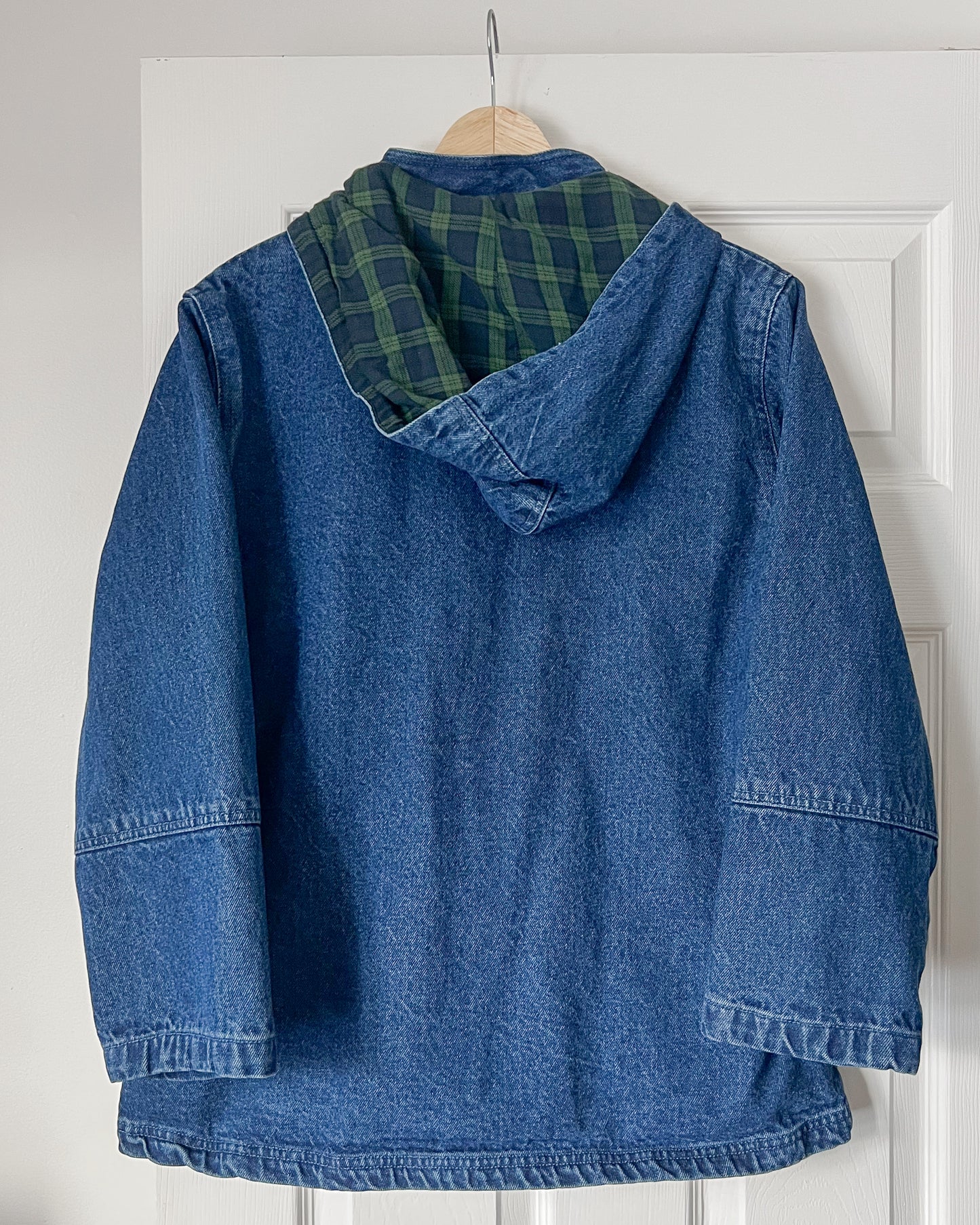 Denim Hooded Plaid Lined Jacket