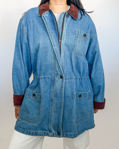 Denim Jacket with Corduroy Collar