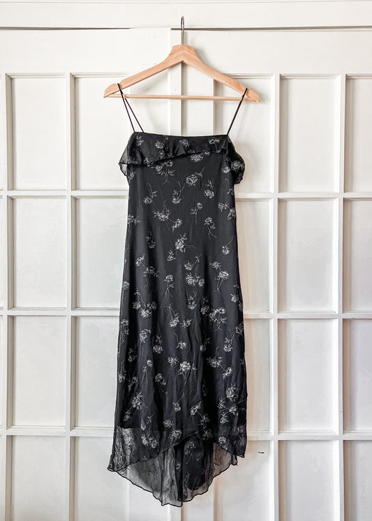 Floral Glitter Black Dress