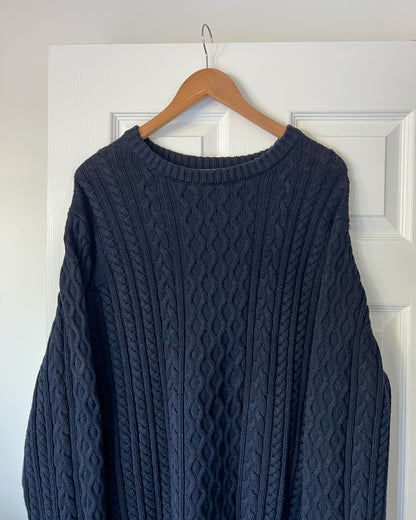 Navy Chunky Cableknit Sweater