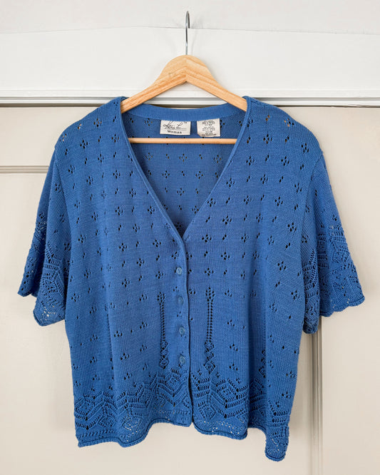 Blue Eyelet Cropped Shirt