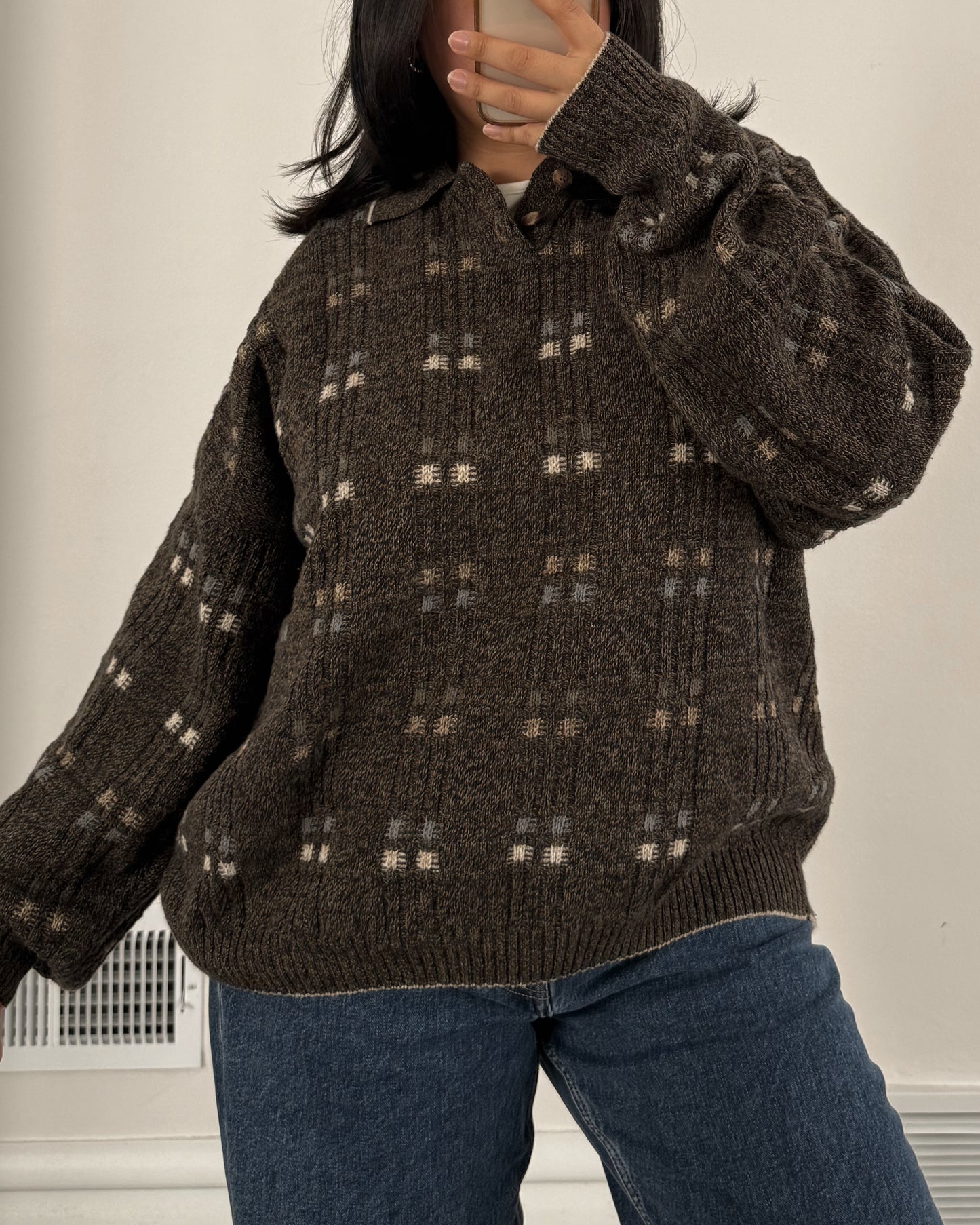 Vintage Knitted Henley Sweater