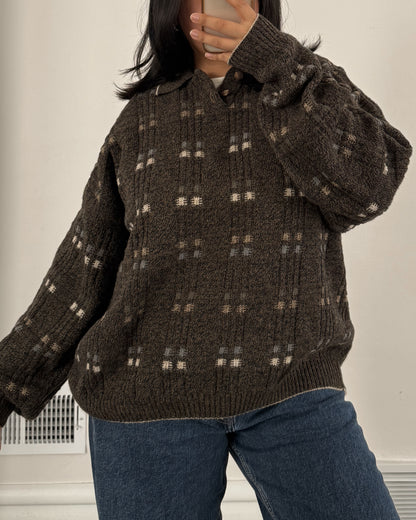 Vintage Knitted Henley Sweater