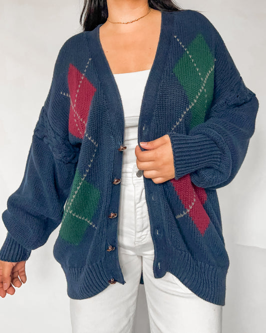 Navy Diamond Knitted Cardigan