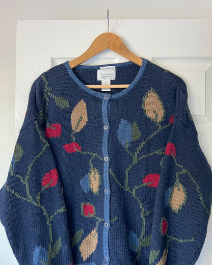 Navy Leaf Knitted Cardigan
