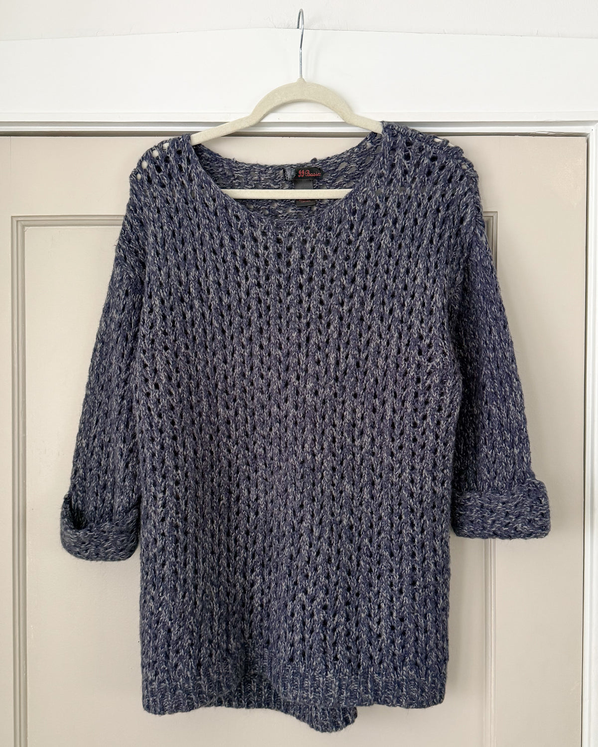 Blue Crochet Quarter Sleeve Sweater