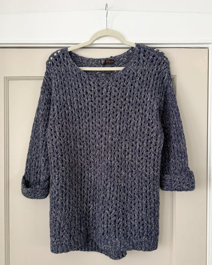 Blue Crochet Quarter Sleeve Sweater