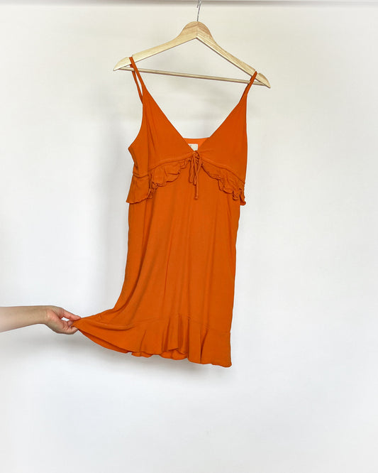 Orange Ruffle Sleeveless Dress