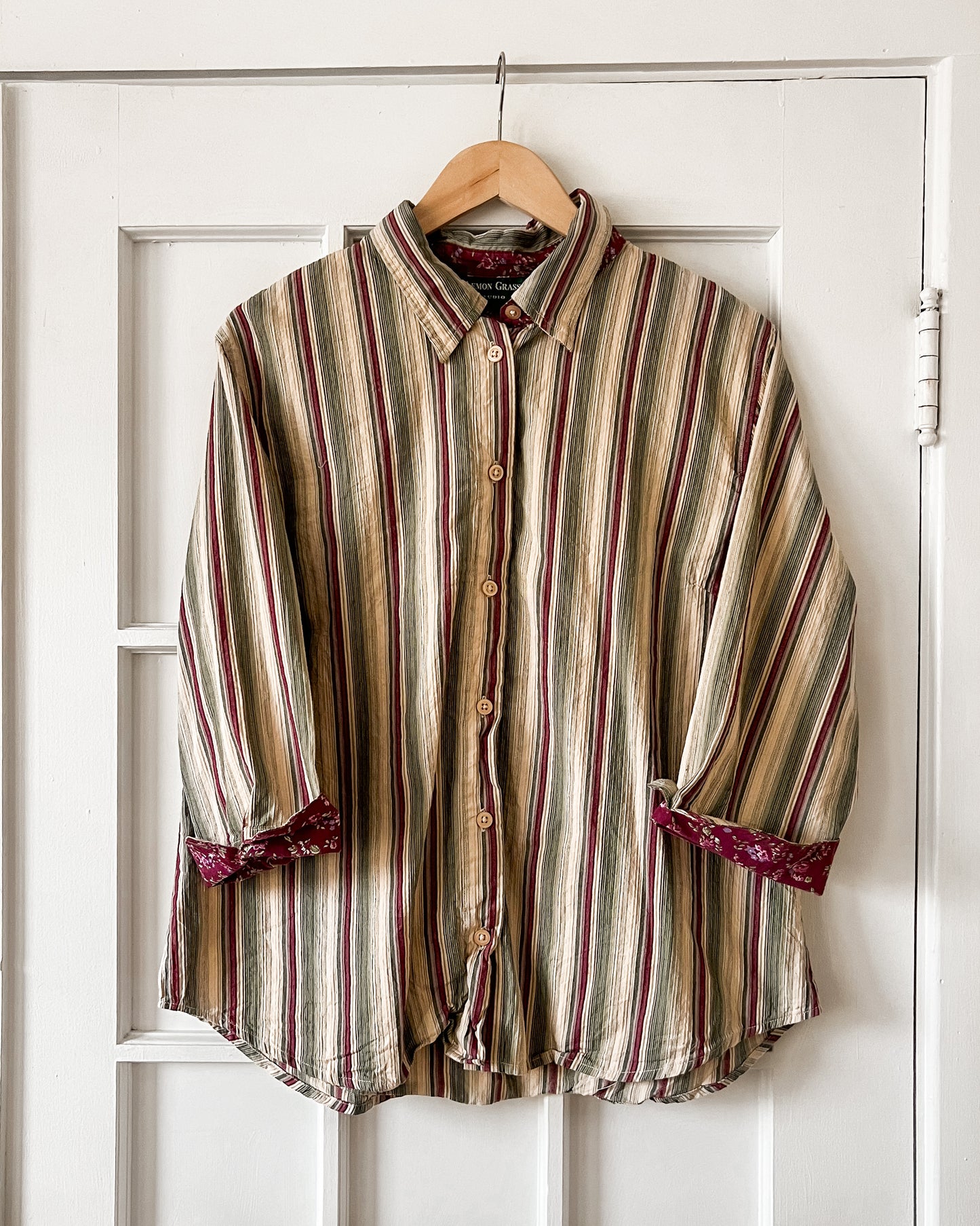 Lemon Grass Stripped Button Up