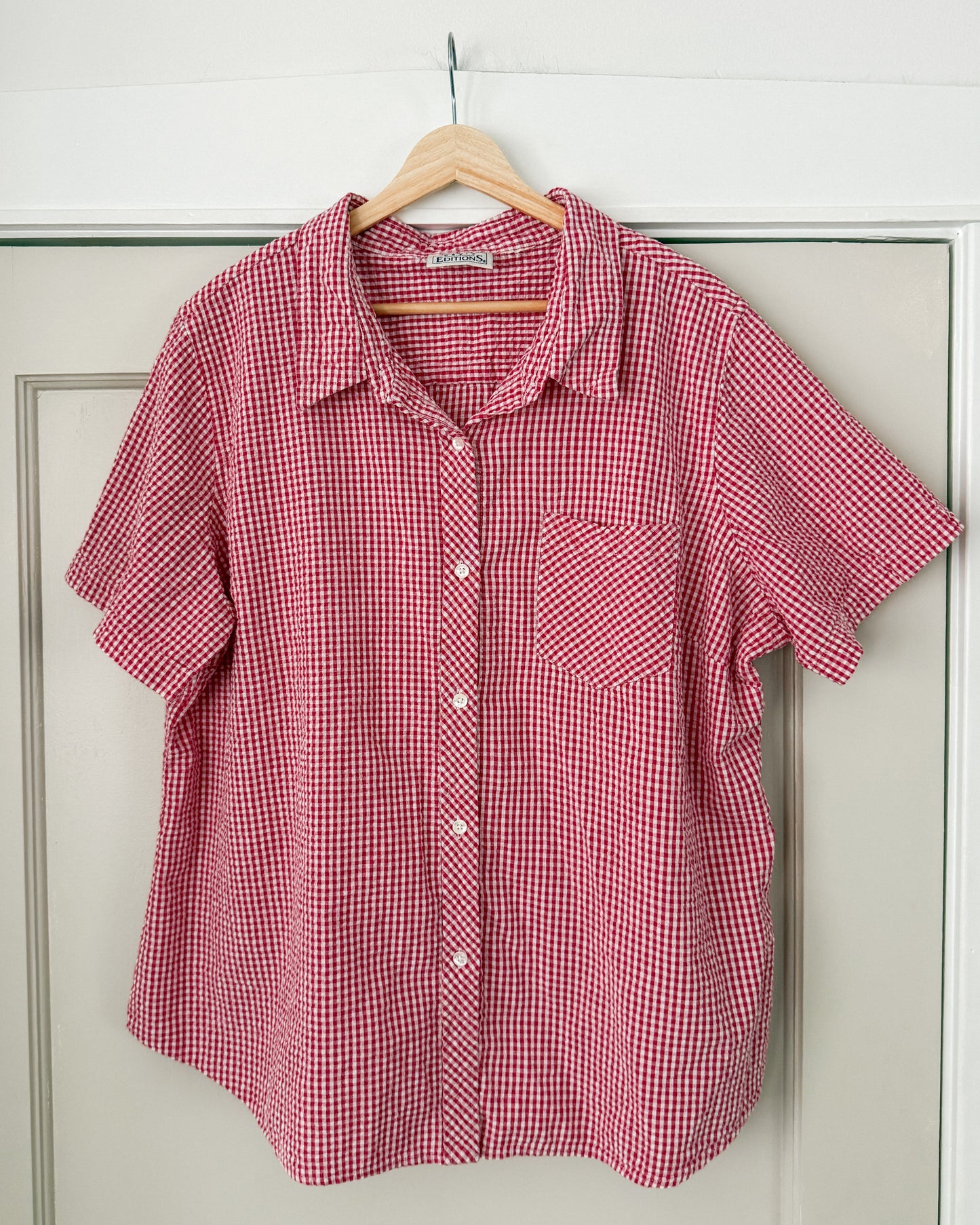 Red Gingham Button Down Short Sleeve Shirt