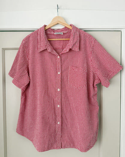 Red Gingham Button Down Short Sleeve Shirt