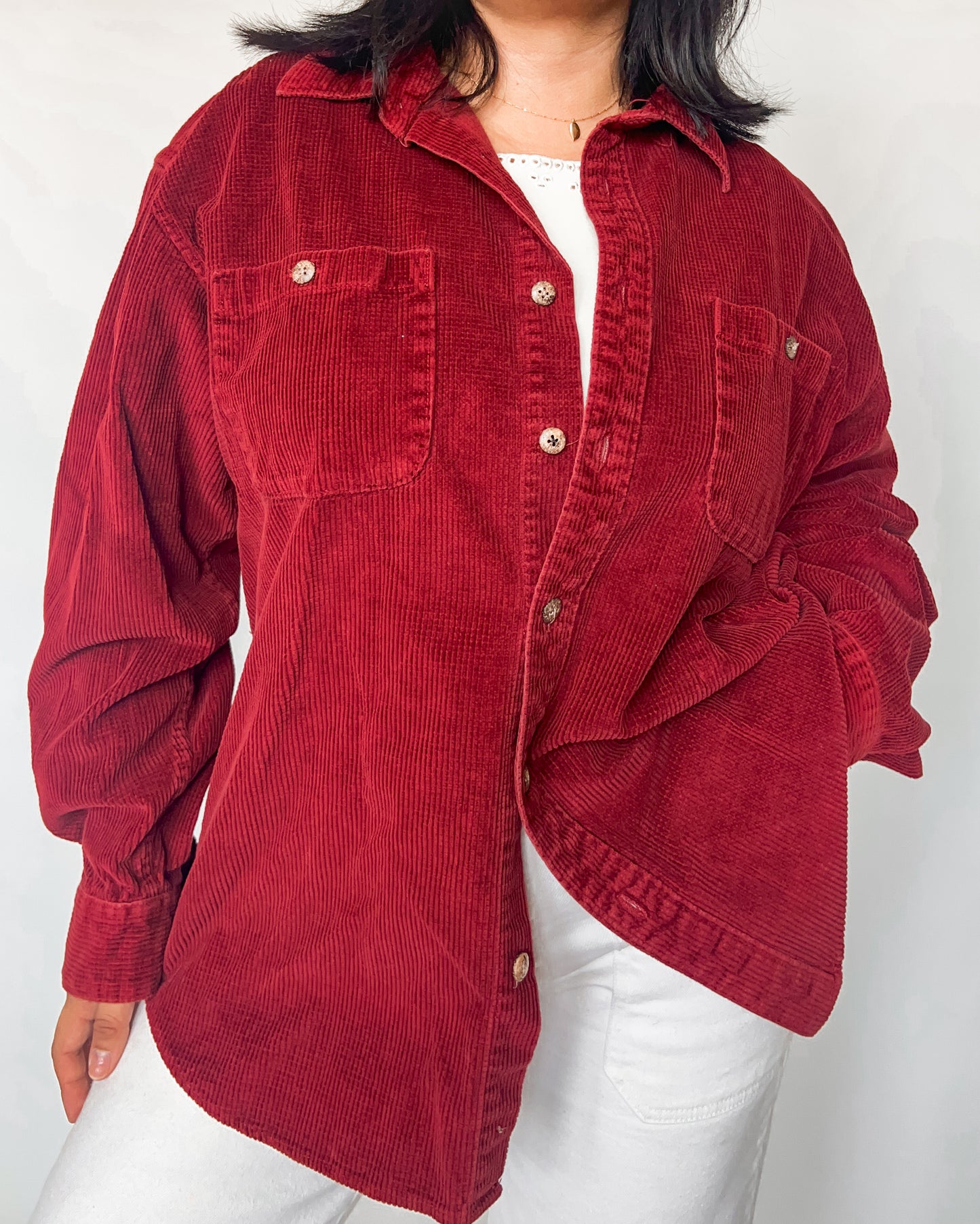 Red Corduroy Button Up Shirt