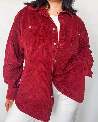 Red Corduroy Button Up Shirt