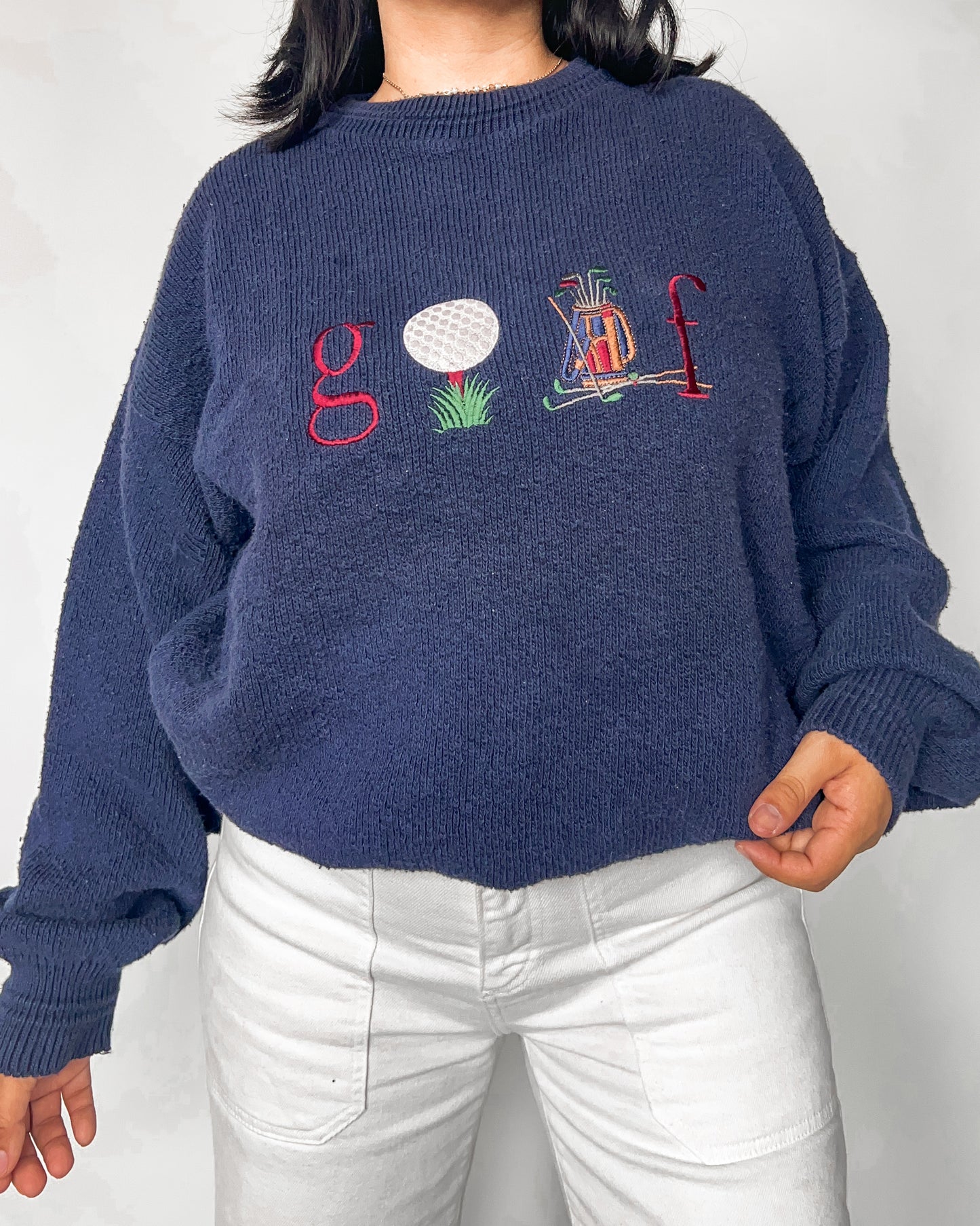 Navy Golf Embroidered Knitted Sweater