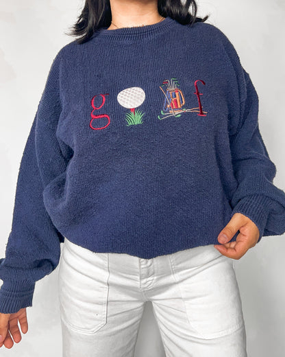 Navy Golf Embroidered Knitted Sweater