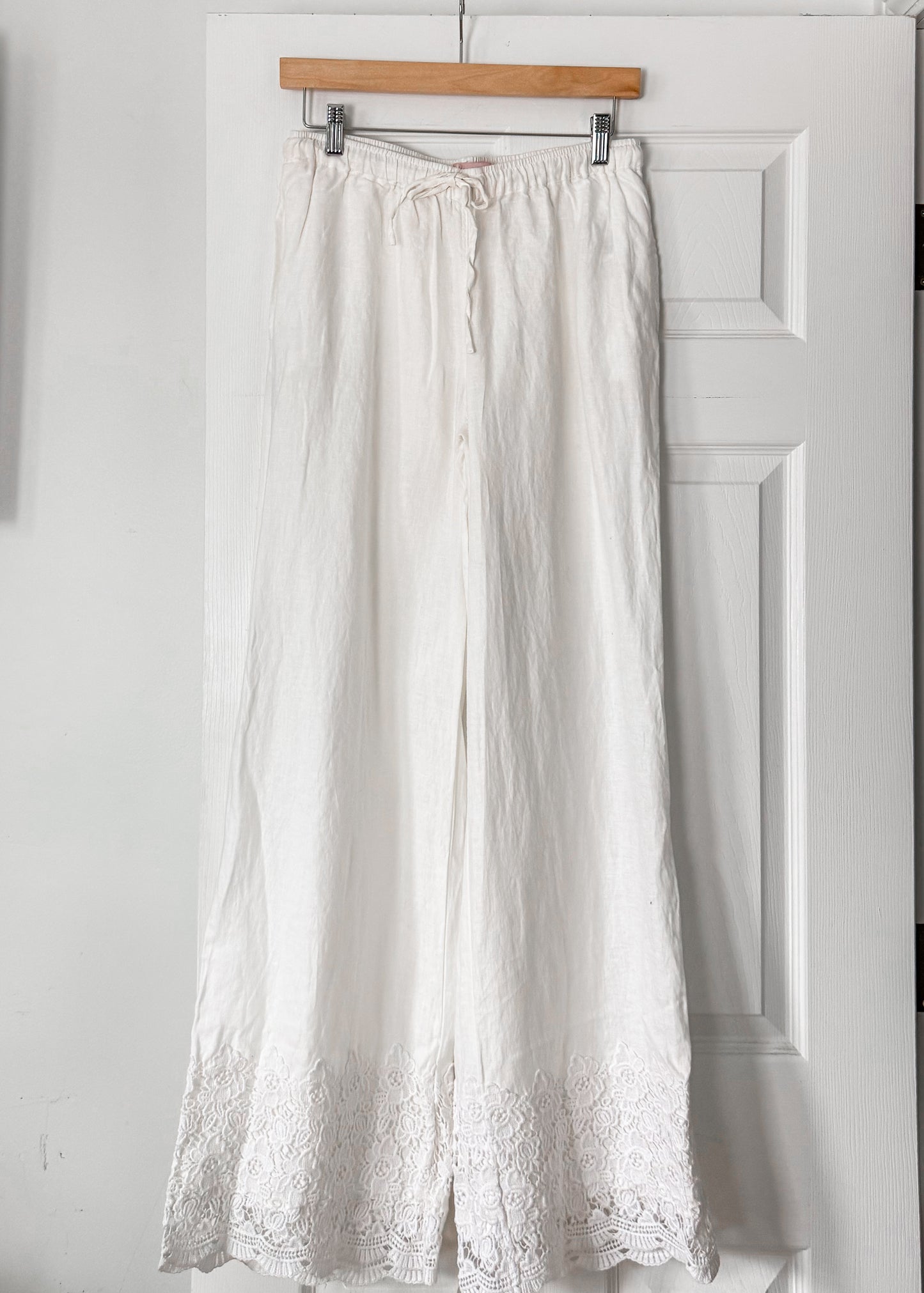 White Linen Lace Pants
