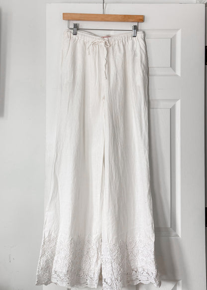 White Linen Lace Pants