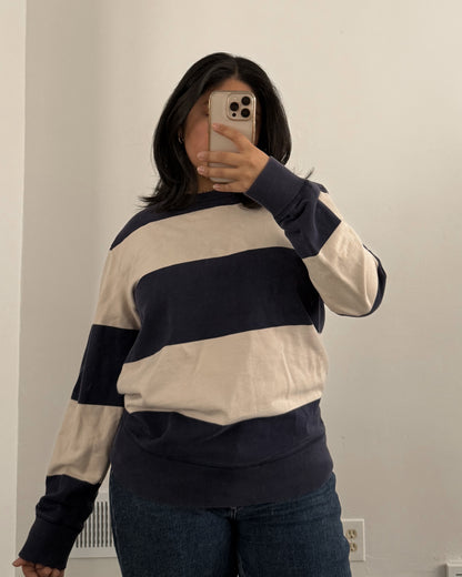 Blue and White Striped Long Sleeve Shirt