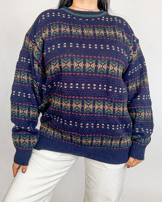 Navy Patterned Knitted Sweater