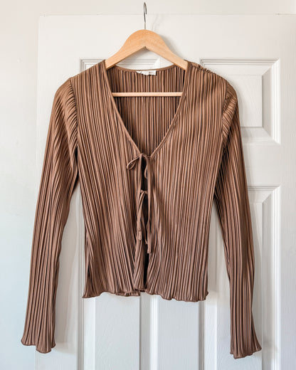 Brown Tie Flutter Sleeve Blouse