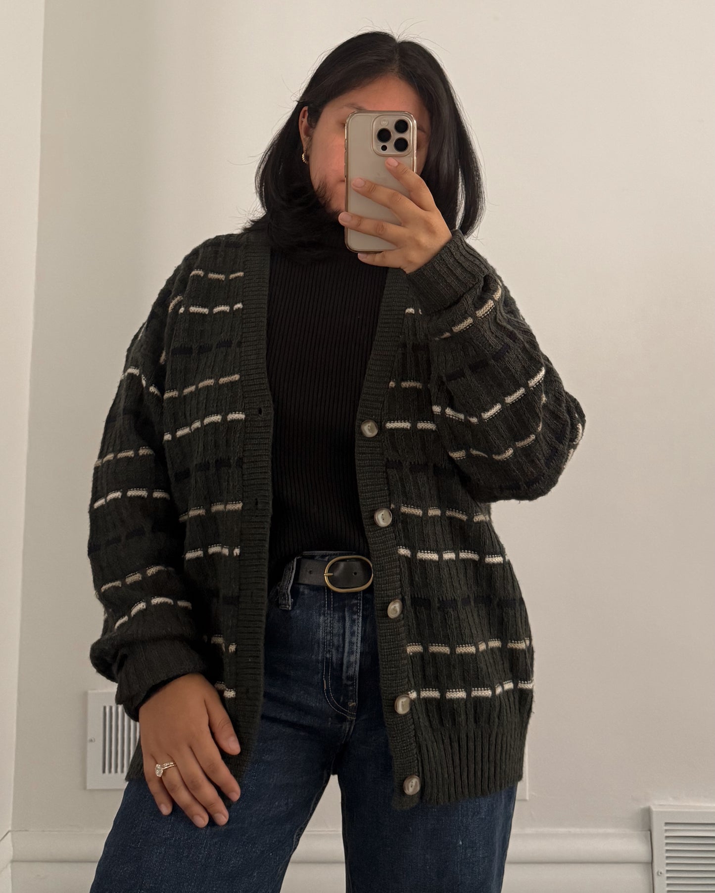 Green Striped Knitted Cardigan