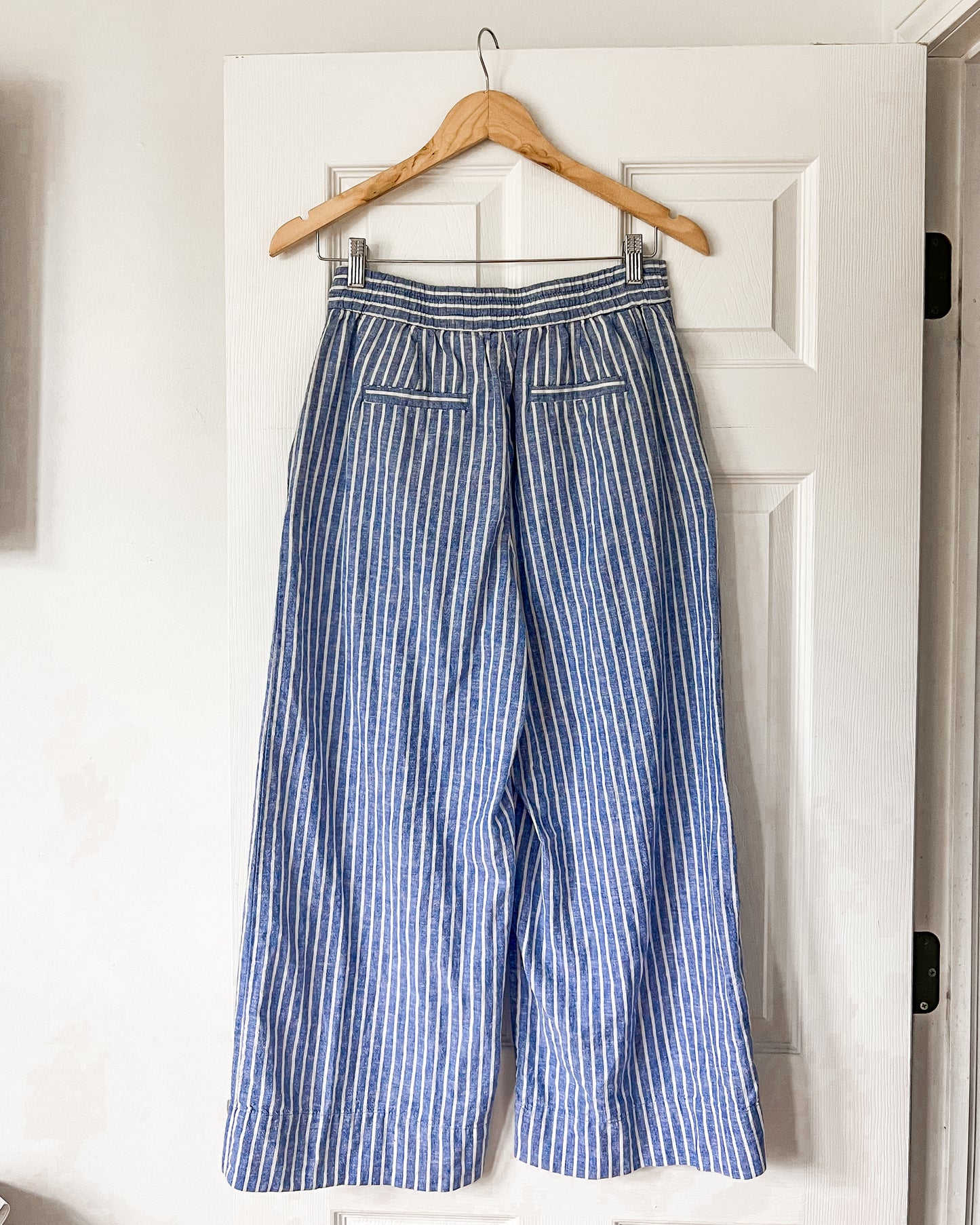 Blue Linen Striped Pants
